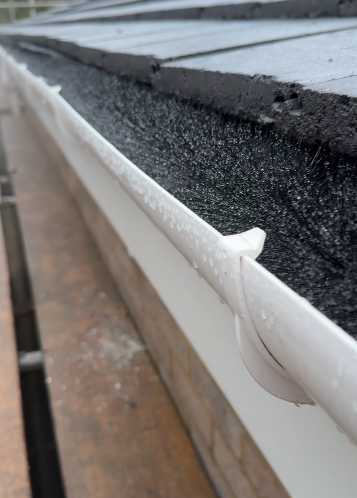 Professional SkyVac gutter debris removal service.