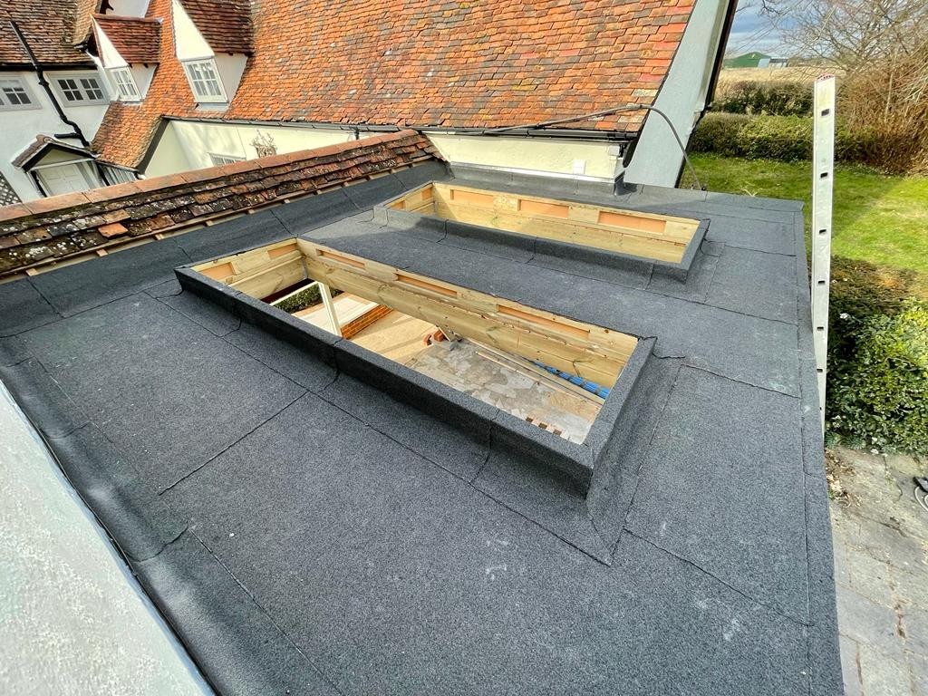 Built-up felt, EPDM and fibreglass flat roofing systems.